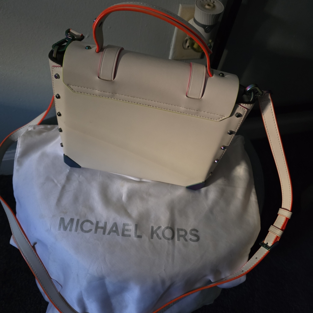 Michael Kors White Satchel with Neon Trim - Picture 7 of 8